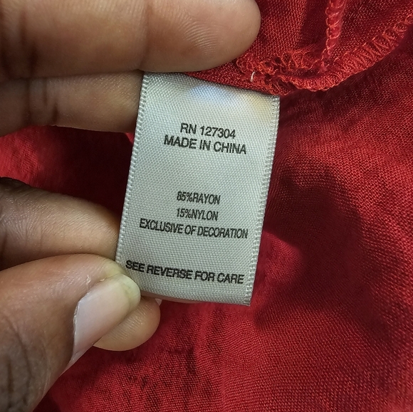 John Mark Red Eyelet Sleeve Relaxed Casual Neutral Button Top Size Large - Picture 5 of 7